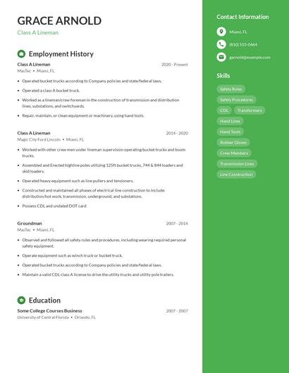 Class A Lineman Resume