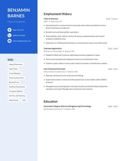 Class A Lineman Resume