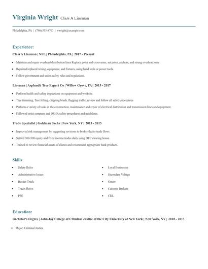 Class A Lineman Resume