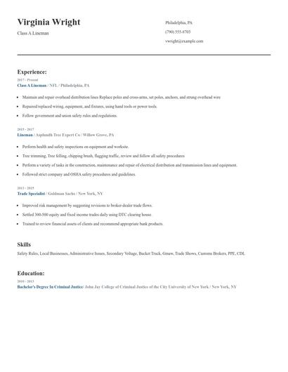 Class A Lineman Resume