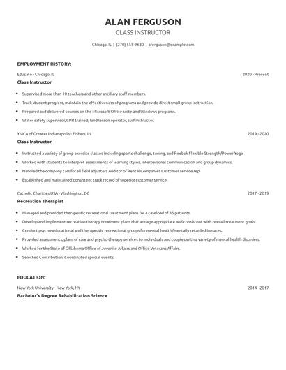 Class Instructor Resume