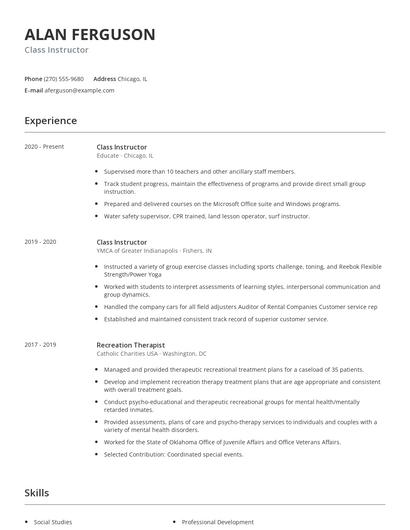 Class Instructor Resume