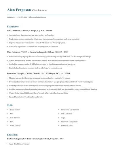 Class Instructor Resume