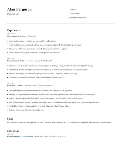 Class Instructor Resume