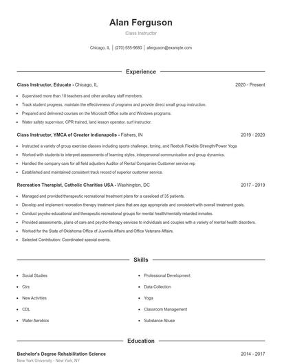Class Instructor Resume