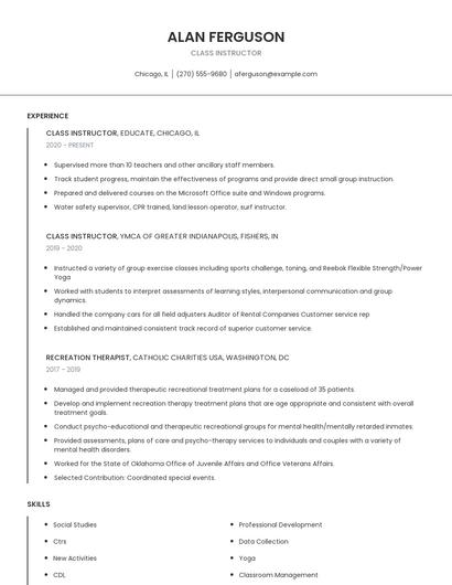 Class Instructor Resume
