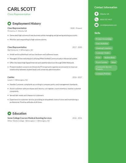 Class Representative Resume