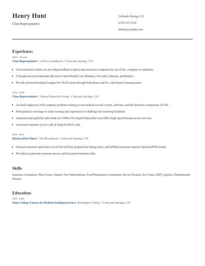 Class Representative Resume