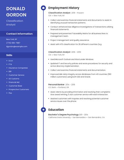 Classification Analyst Resume