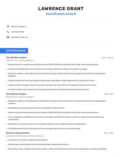 Classification Analyst Resume
