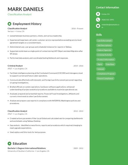 Classification Analyst Resume