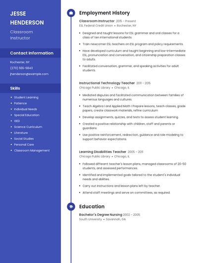 Classroom Instructor Resume