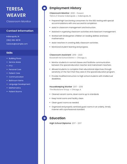 Classroom Monitor Resume