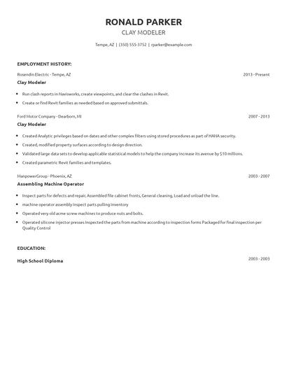 Clay Modeler Resume