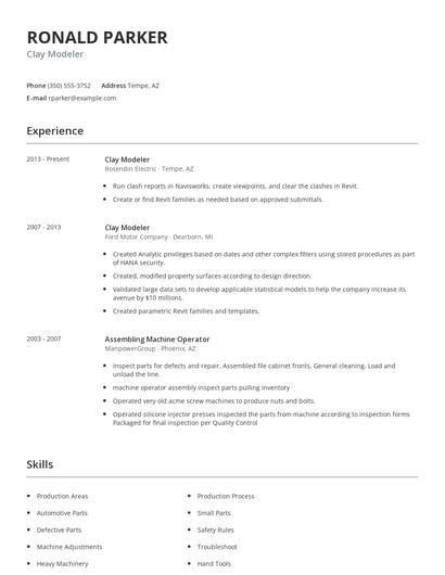 Clay Modeler Resume
