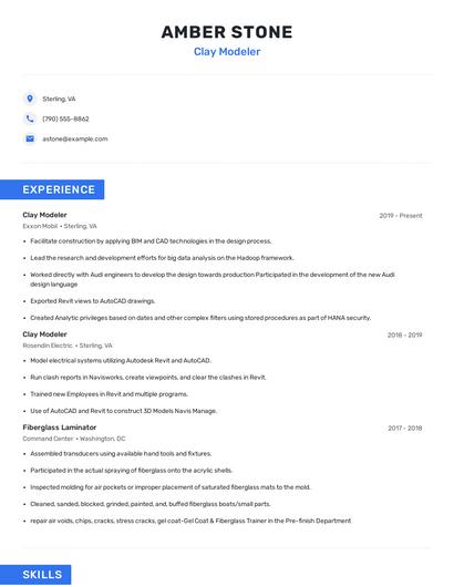 Clay Modeler Resume