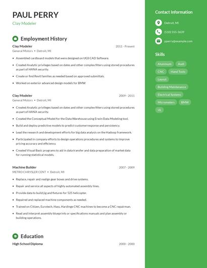 Clay Modeler Resume