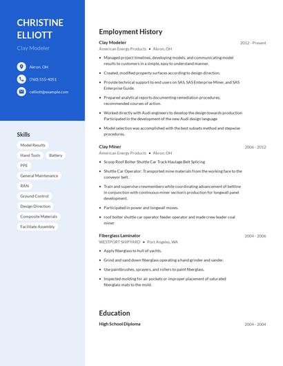 Clay Modeler Resume