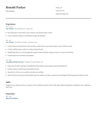 Clay Modeler Resume