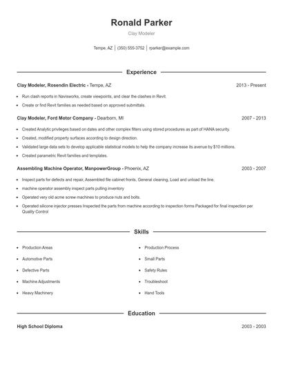 Clay Modeler Resume