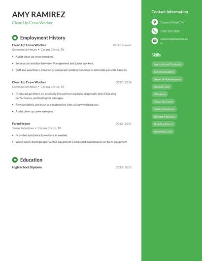 Clean Up Crew Worker Resume