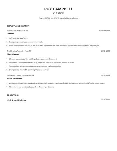 Cleaner Resume