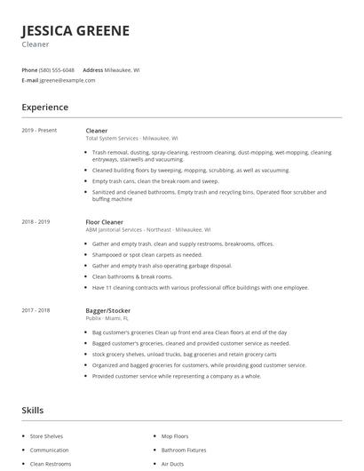Cleaner Resume