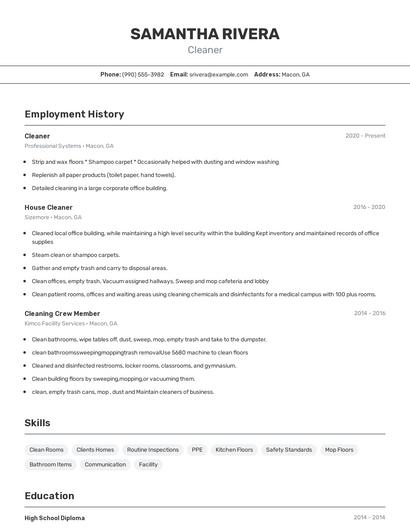 Cleaner Resume
