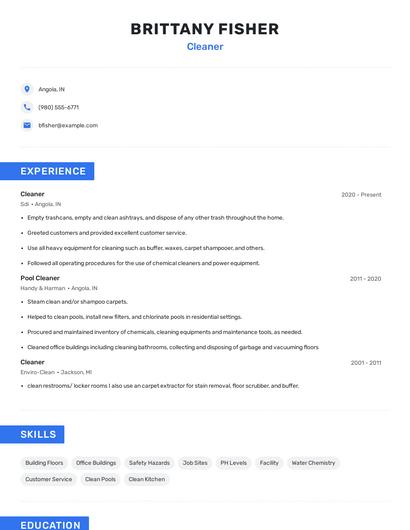 Cleaner Resume
