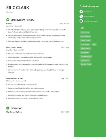 Cleaner Resume