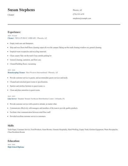 Cleaner Resume