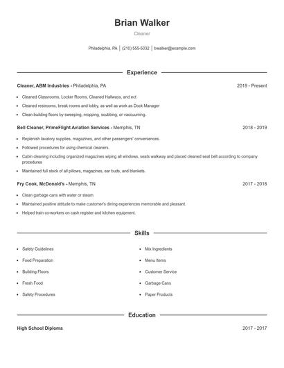 Cleaner Resume