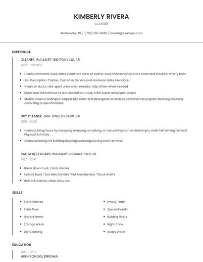 Cleaner Resume