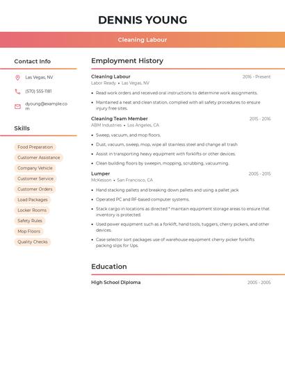 Cleaning Labour Resume