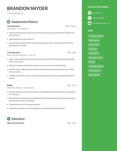 Cleaning Labour Resume