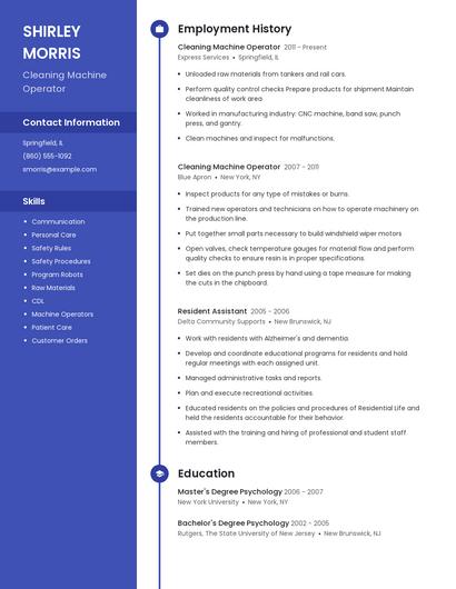 Cleaning Machine Operator Resume