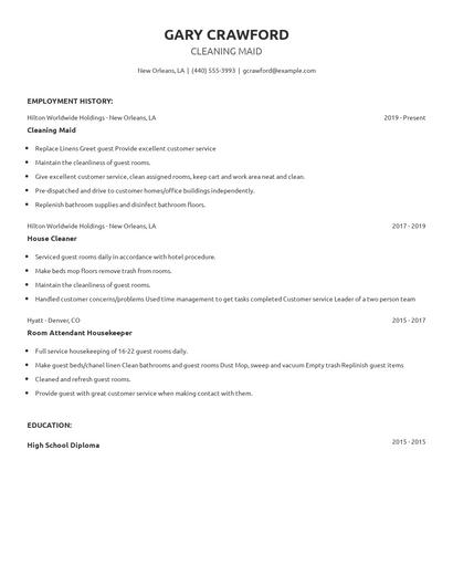 Cleaning Maid Resume
