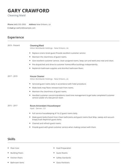 Cleaning Maid Resume