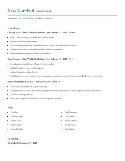 Cleaning Maid Resume