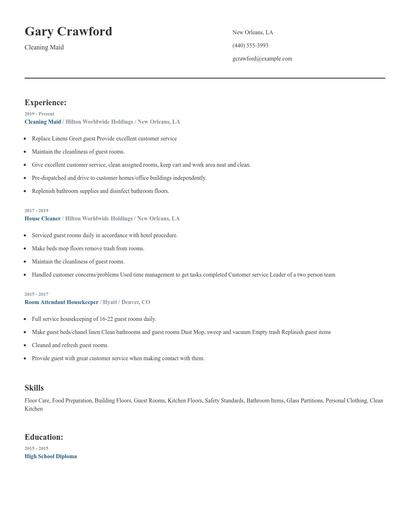 Cleaning Maid Resume