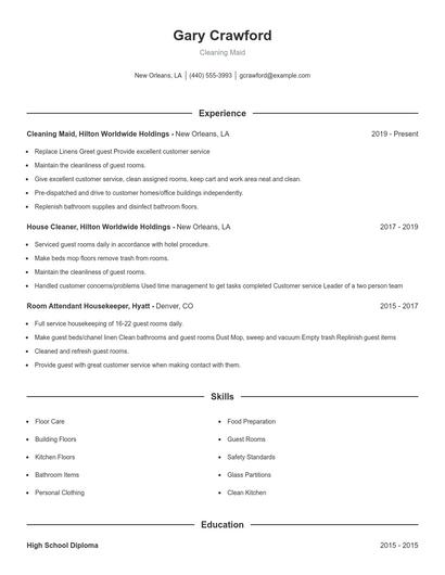 Cleaning Maid Resume