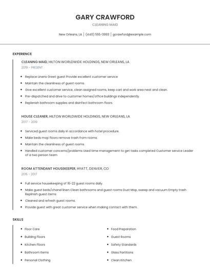 Cleaning Maid Resume