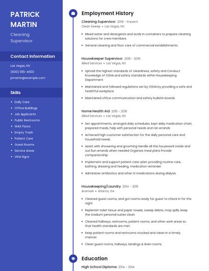 Cleaning Supervisor Resume