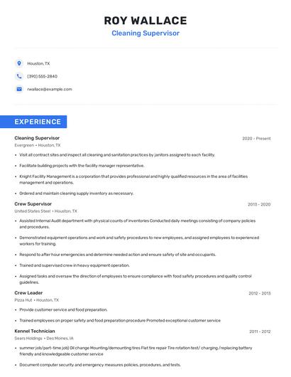 Cleaning Supervisor Resume
