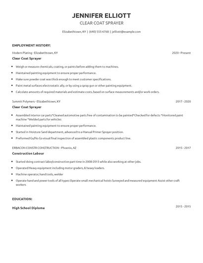 Clear Coat Sprayer Resume