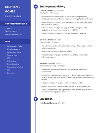 Clerical Adviser Resume