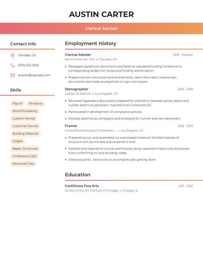 Clerical Adviser Resume