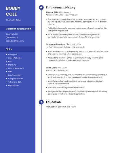 Clerical Aide Resume