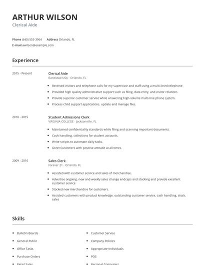 Clerical Aide Resume