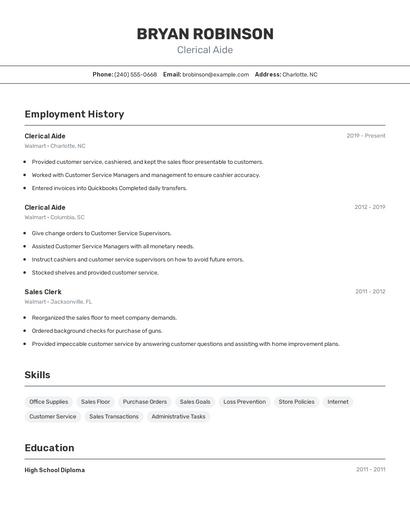 Clerical Aide Resume